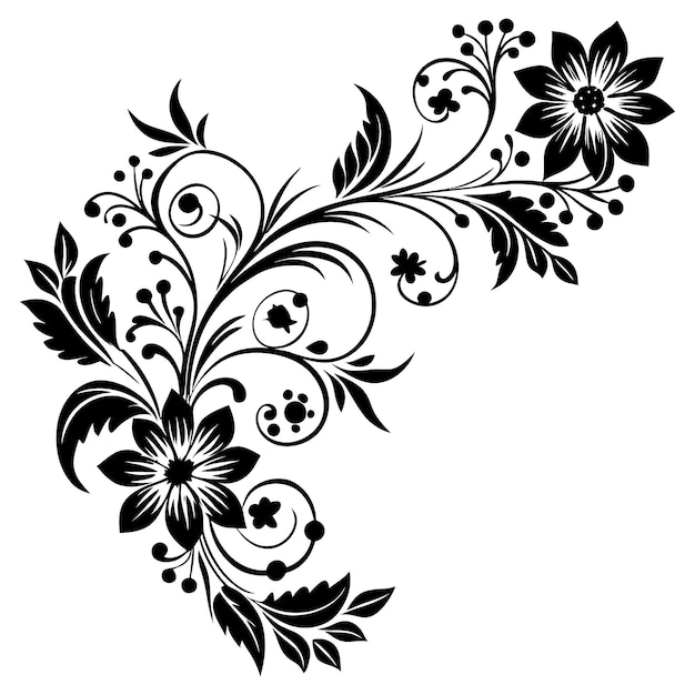 Hand drawn corner decorative floral swirls silhouette 8