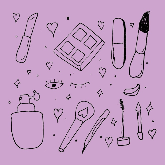 hand drawn cosmetic tools doodles