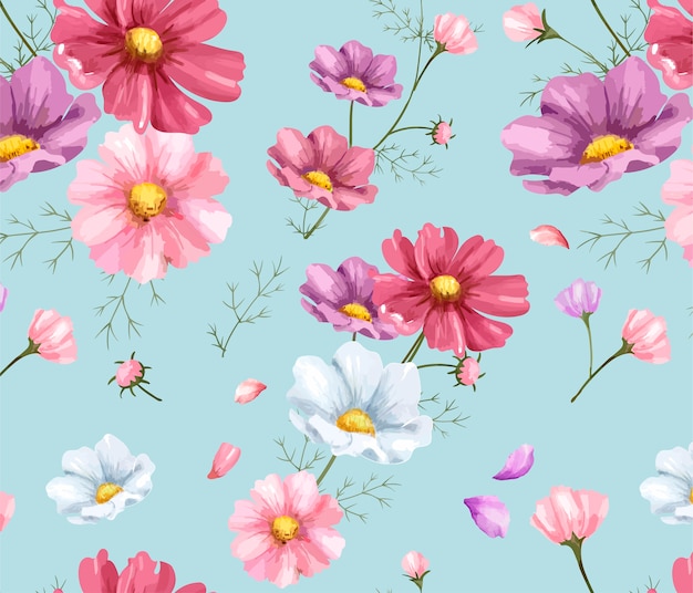 Hand drawn cosmos flower pattern