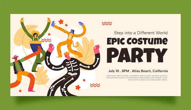 Hand drawn costume party   horizontal banner