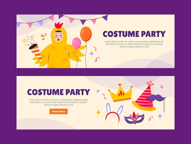 Vector hand drawn costume party   horizontal banner