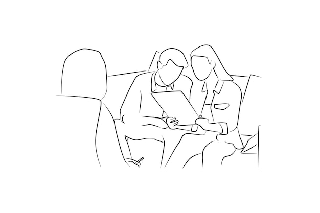 Hand drawn couple in consultation oneline continuous single line art