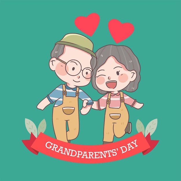 Hand drawn couple of grandparents happy family of elder people National grandparents' day