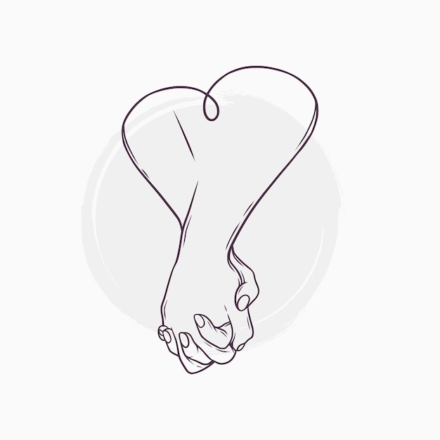 Hand drawn couple holding hands for valentines day in line art style