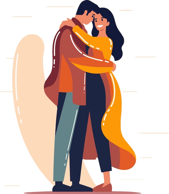 Hand Drawn couple hugging in flat style