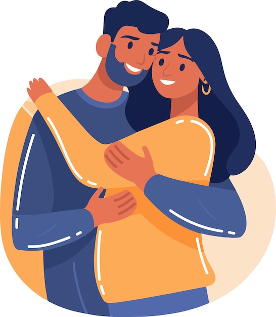 Hand Drawn couple hugging in flat style