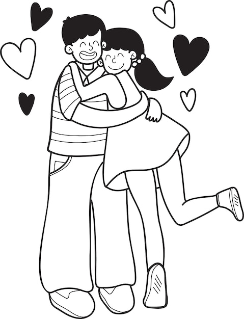 Hand Drawn couple men and women hugging illustration