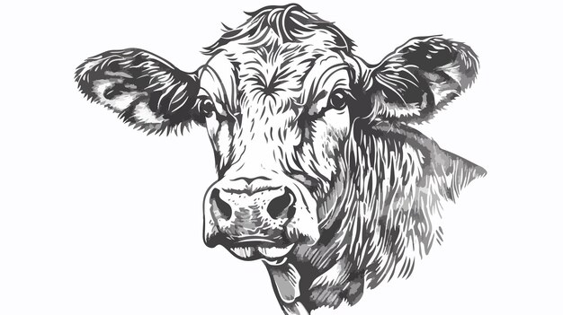 Vector hand drawn cow portrait sketch for farming and cattle