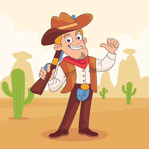 Hand drawn cowboy  cartoon illustration