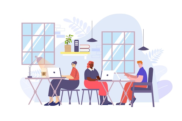 Vector hand drawn coworking space illustrated