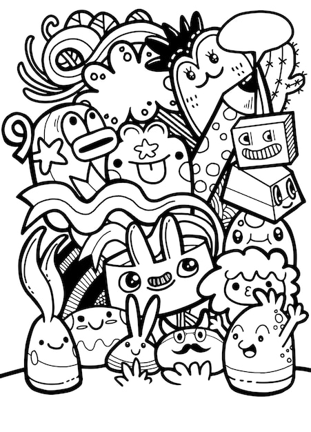 Hand drawn Crazy doodle Monster group