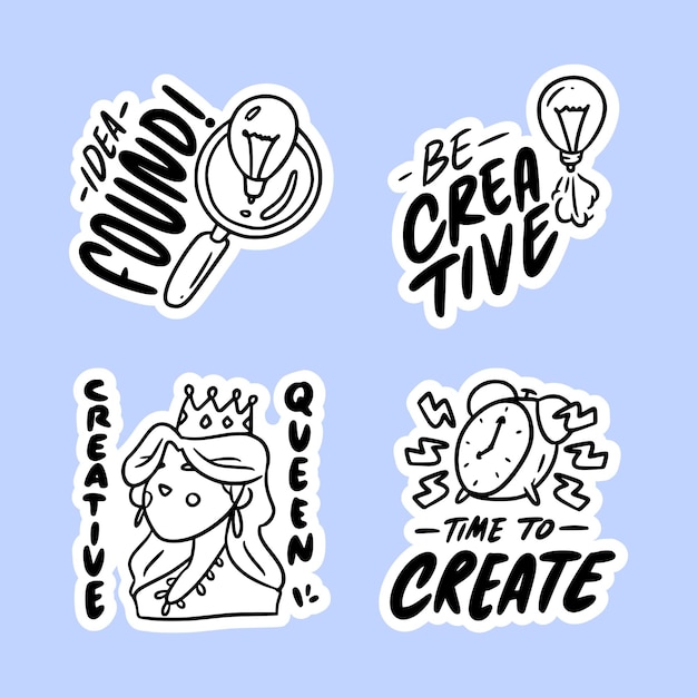 Hand drawn creativity stickers collection