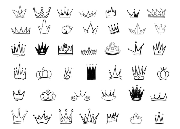 Vector hand drawn crown logo king or queen crown sketch elements