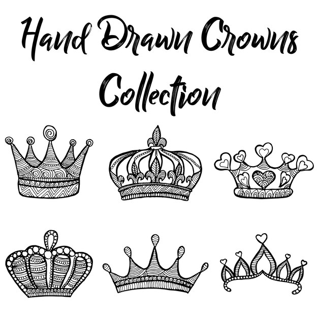 Vector hand drawn crowns collection