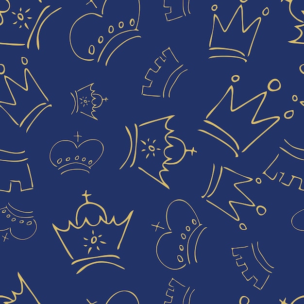 Hand drawn crowns Seamless pattern of simple graffiti sketch queen or king crowns Royal imperial coronation and monarch symbols Vector illustration