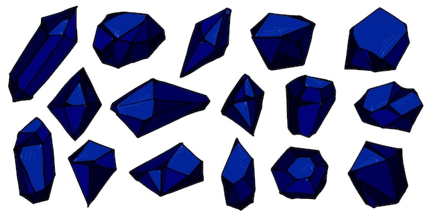 Hand drawn crystals set Geometric gems diamonds vector illustration Shard of glass clipart