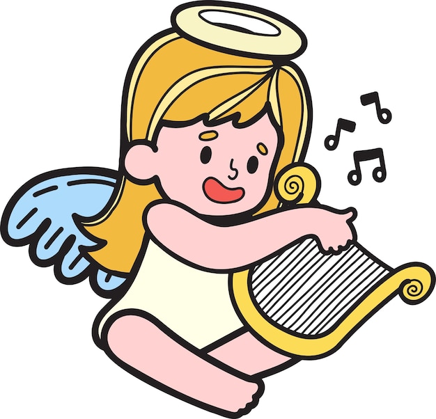 Hand Drawn Cupid is playing music illustration