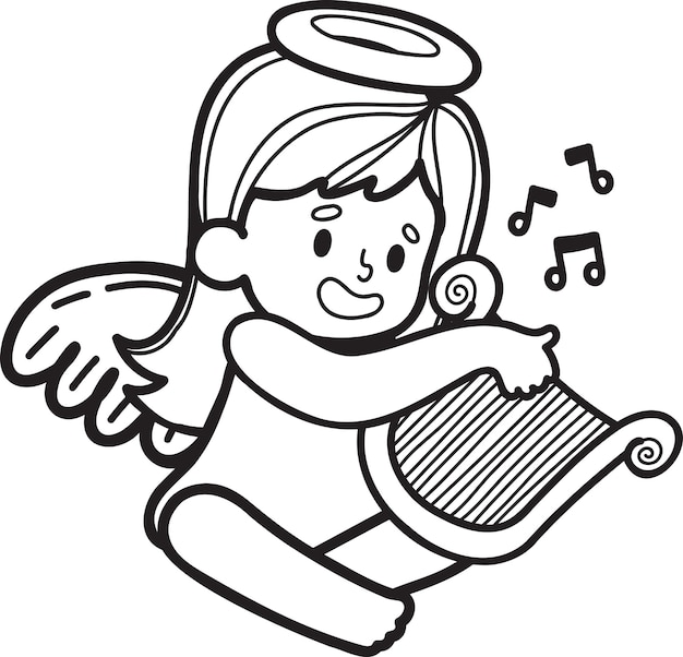 Hand Drawn Cupid is playing music illustration