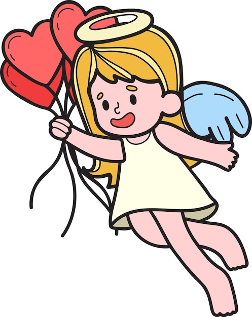 Hand Drawn Cupid with heart balloons illustration