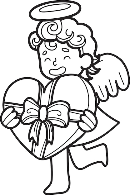 Hand Drawn cupid with heart illustration