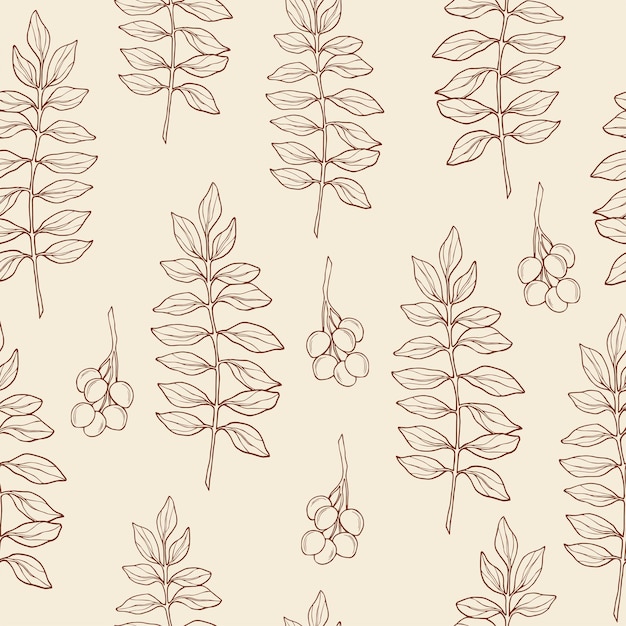 Hand drawn curry tree seamless pattern