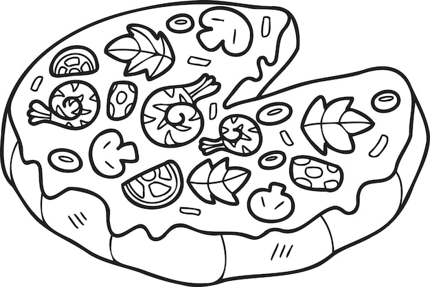 Hand Drawn cut pizza illustration in doodle style