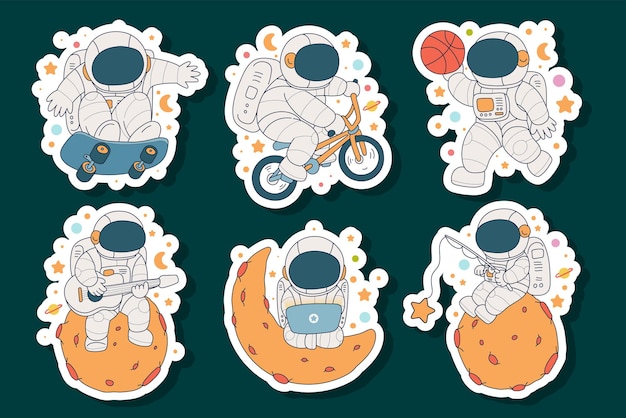 hand drawn cute astronaut sticker illustration design