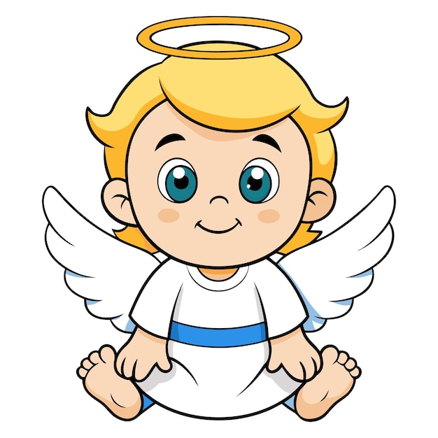 Vector hand drawn cute baby cartoon angel illustration