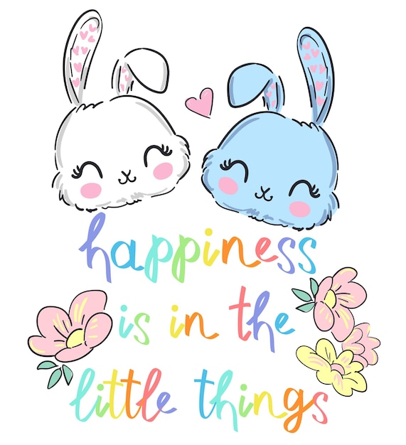 Hand Drawn Cute Bunny kids print design rabbit vector illustration