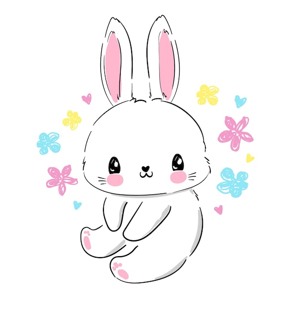 Hand Drawn Cute Bunny. Print design rabbit. Children Print on t-shirt. Vector illustration