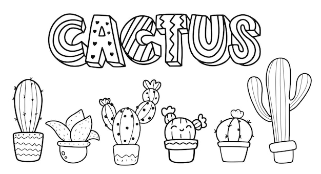 Hand drawn Cute Cactus outline vector collection