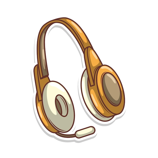 Hand drawn cute cartoon illustration of wireless headphones Flat vector headset sticker in simple c