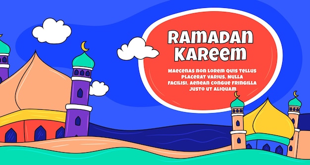 Hand Drawn cute cartoon islamic Ramadan kareem