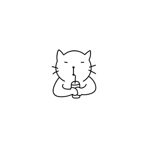 Hand drawn cute cat drinking ice cream icon simple doodle icon