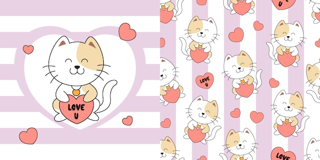 Hand drawn cute cat seamless pattern