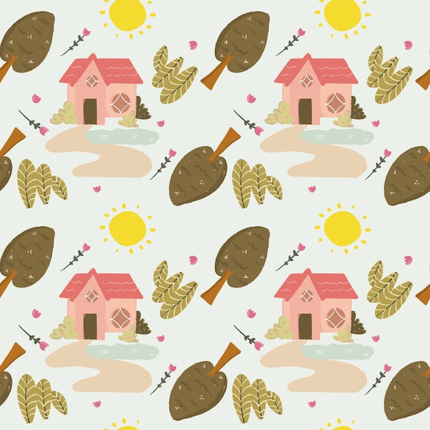 Hand drawn cute cottage pattern