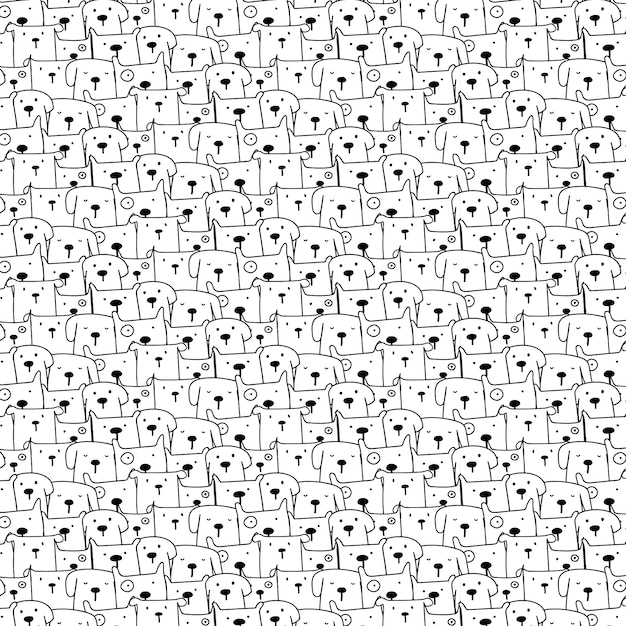 Hand Drawn Cute Dogs Vector Pattern Background.