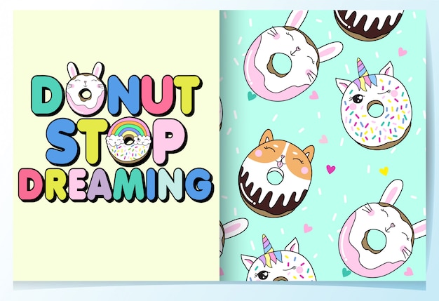 Hand drawn cute donut pattern set