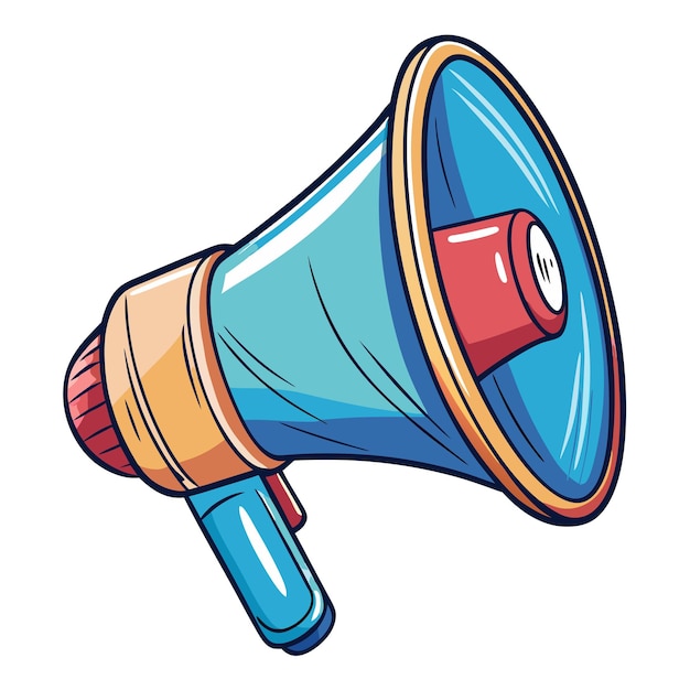 Hand drawn cute doodle illustration hand with megaphone or loudspeaker Flat vector