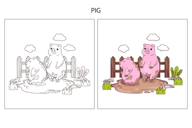 Hand drawn cute Farm Animal for coloring page Pig