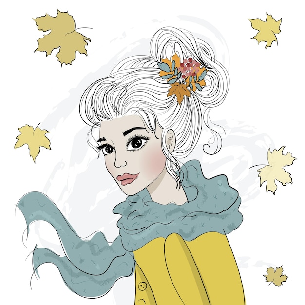 Hand drawn cute fashion autumn girl