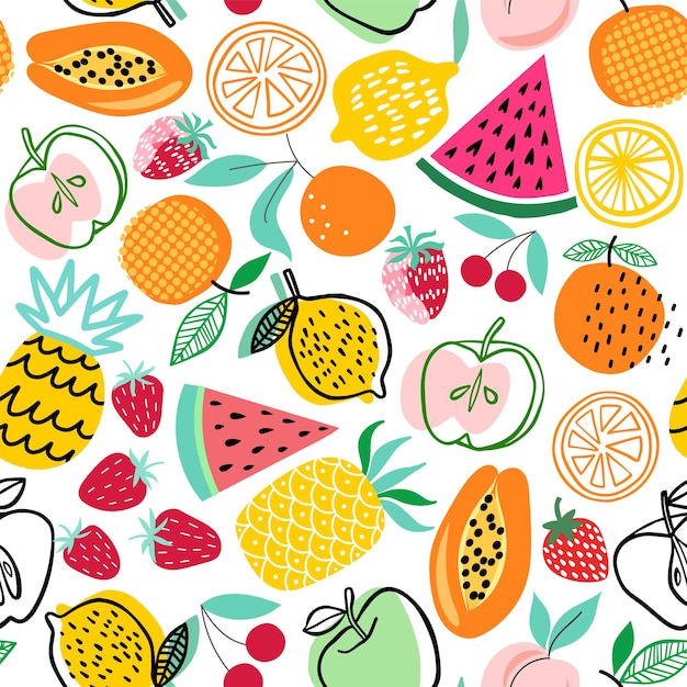 Hand drawn cute fruit seamless pattern