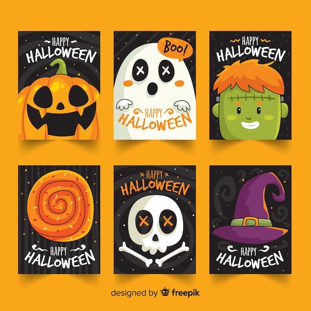 Hand drawn cute halloween card collection