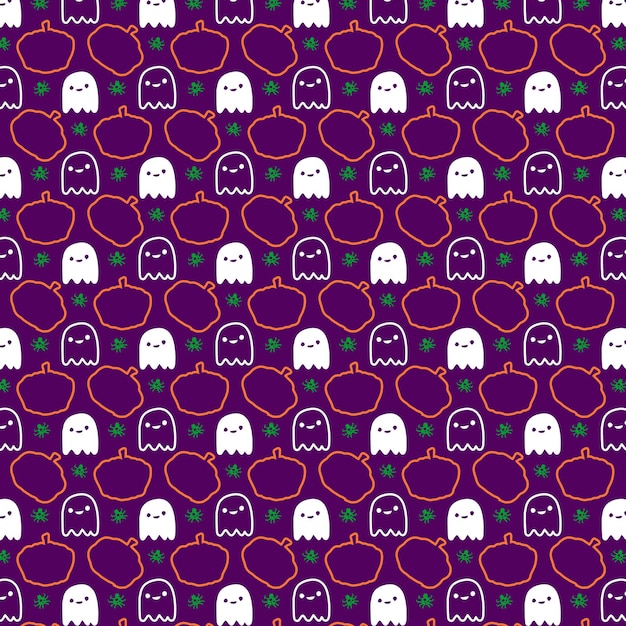 Hand drawn cute halloween pumpkins face seamless pattern