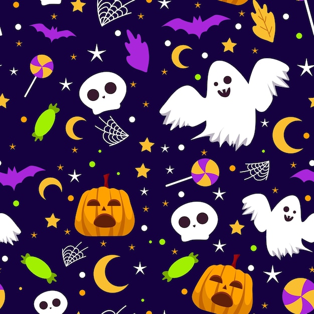 Hand drawn cute halloween seamless pattern background