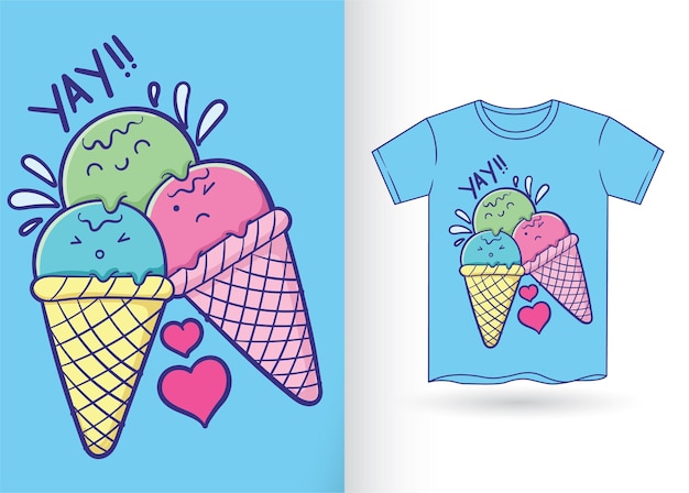 Hand drawn cute ice cream for t shirt