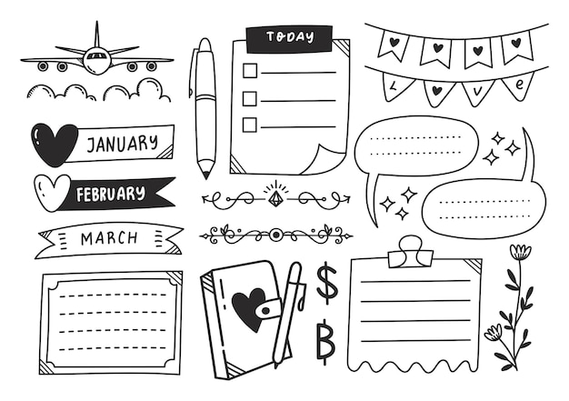 Vector hand drawn cute journal doodle element