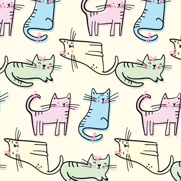 Hand drawn cute kitty pattern 