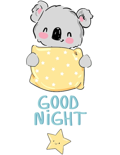 Hand drawn cute koala Print design for baby pajamas textiles Vector illustration