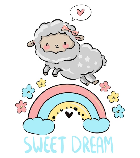 Hand Drawn Cute Lamb Cute Sheep Vector Illustration Print Design for Tshirt